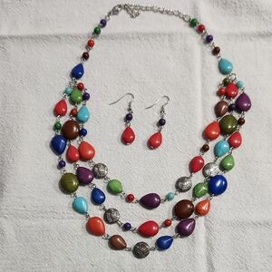 Colorful Beaded Necklace and Earring Set